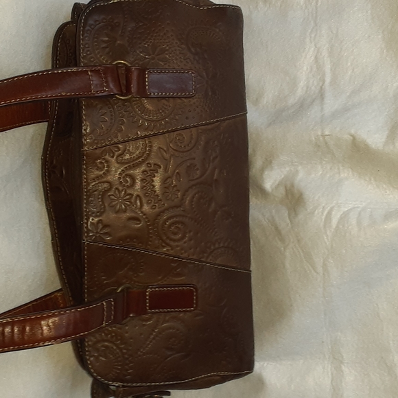 Rare vintage Fossil embossed brown leather tote - Picture 2 of 15